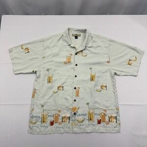 Tommy Bahama Silk Cocktails Hula Girl Men Large Short Sleeve Hawaiian Button Up‎